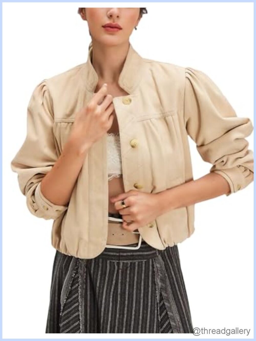 Women's Faux Suede Cropped Bomber Jacket with Pockets Button Front